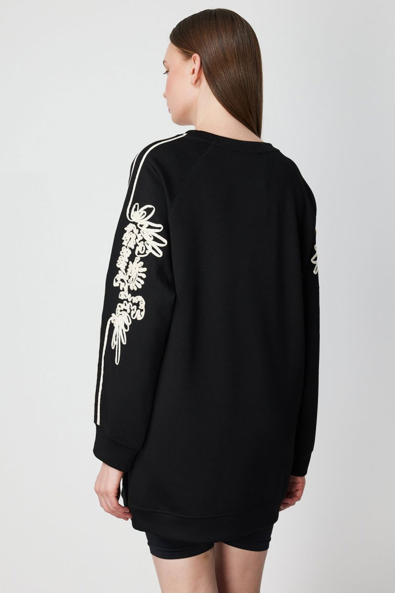 On Kadın Kolları İşlemeli Cep Detaylı Tunik 66381 Siyah - 4