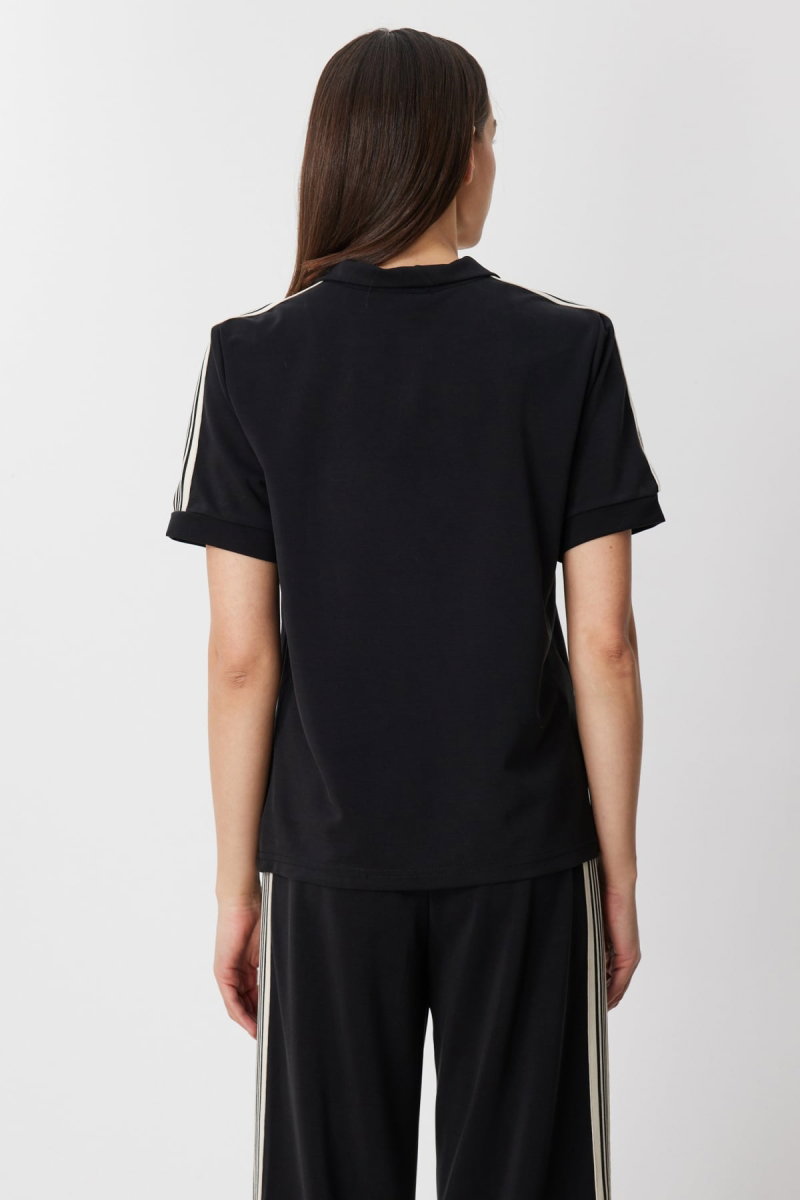 On Kadın Kolları Şeritli Taş İşlemeli Bluz 76335 Siyah - 4