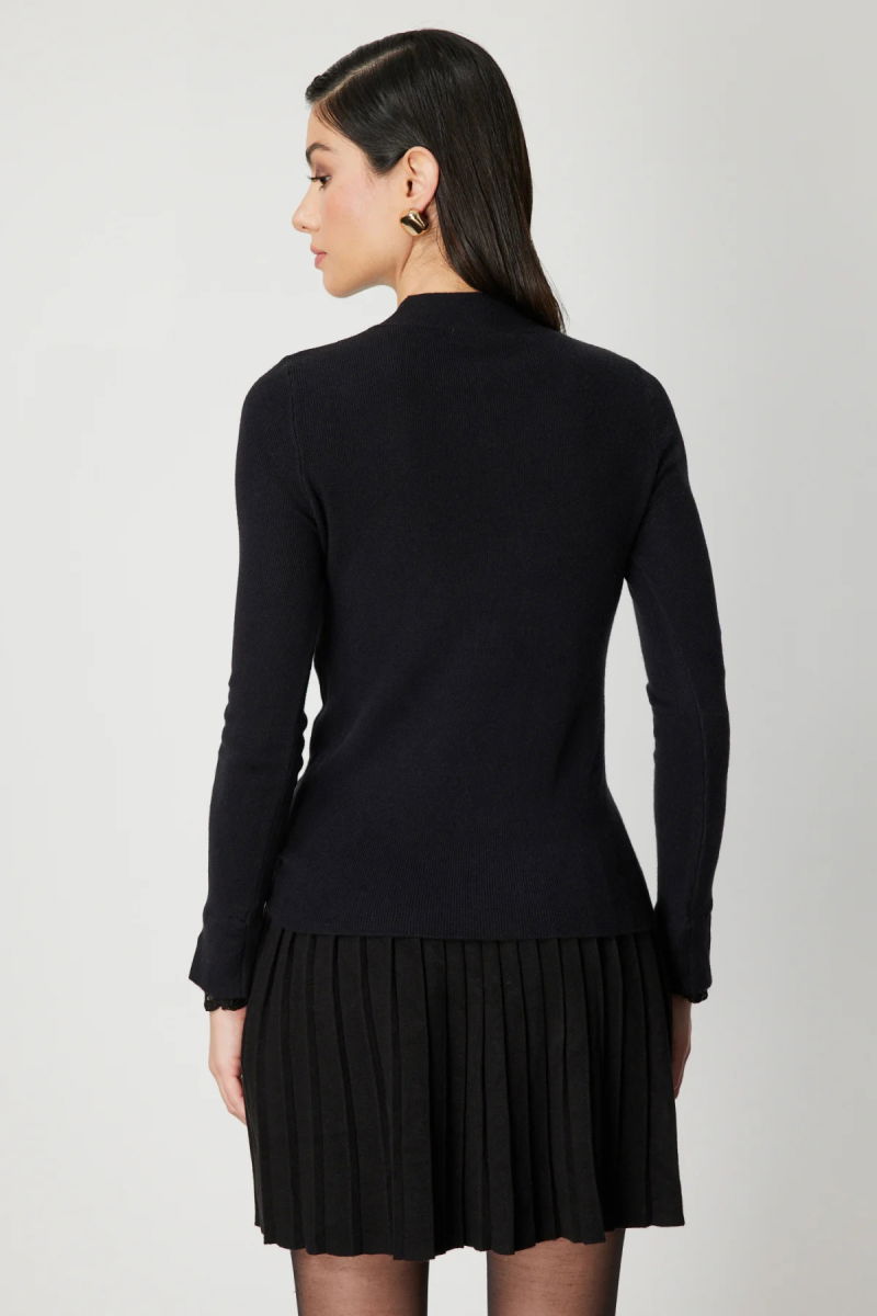 On Kadın Kurdele Aksesuarlı Dantel Detaylı Triko Kazak 60455 Siyah - 4