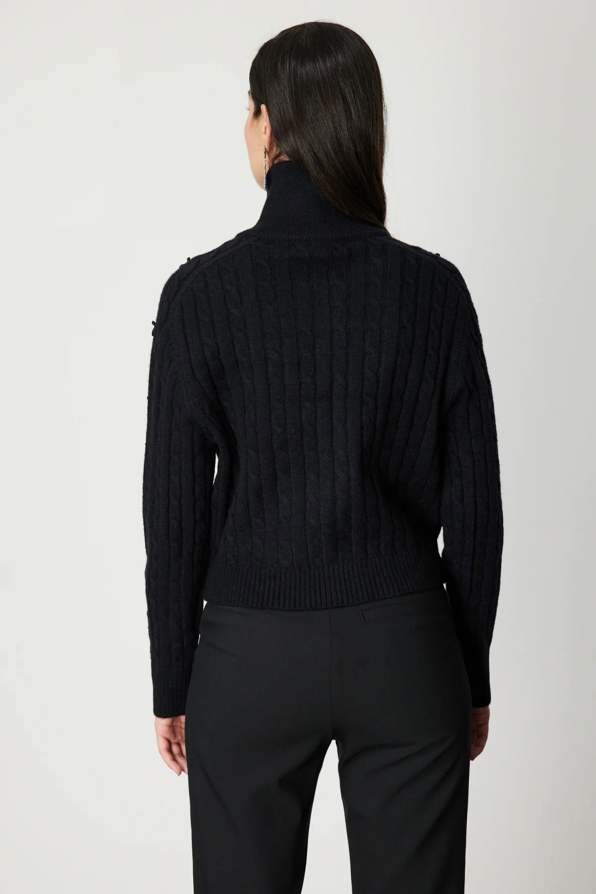 On Kadın Kurdele Detaylı Dik Yaka Hırka 60925 Siyah - 4