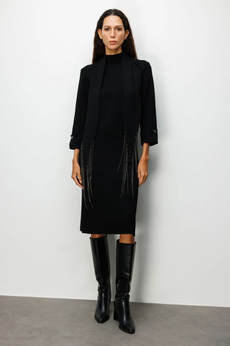 On Kadın Kuşaklı Midi Boy Triko Elbise 63315 Siyah - On