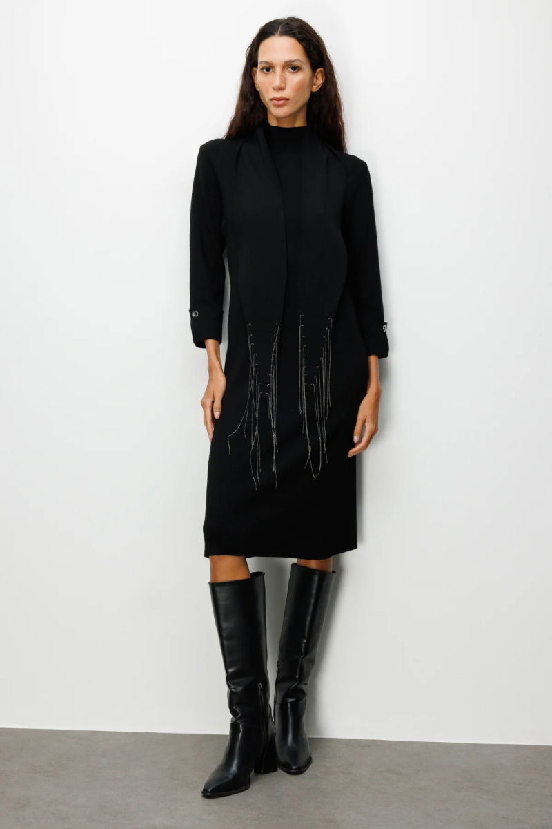 On Kadın Kuşaklı Midi Boy Triko Elbise 63315 Siyah - 2