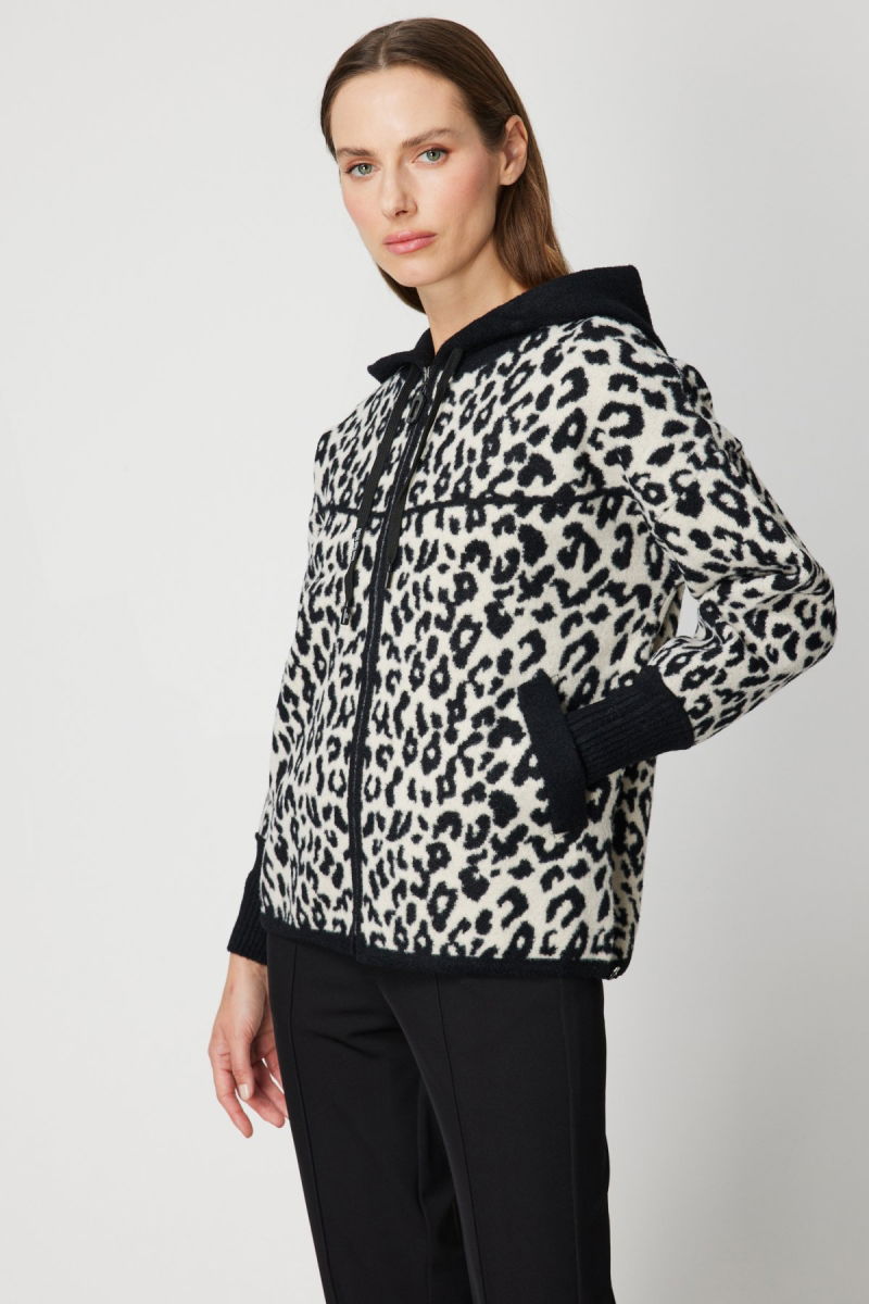 On Kadın Leopar Desenli Kapüşonlu Hırka 60943 Siyah - 2