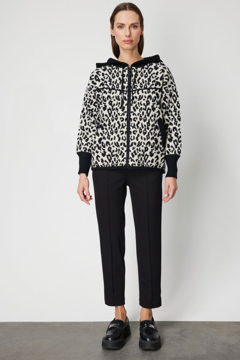 On Kadın Leopar Desenli Kapüşonlu Hırka 60943 Siyah - 3