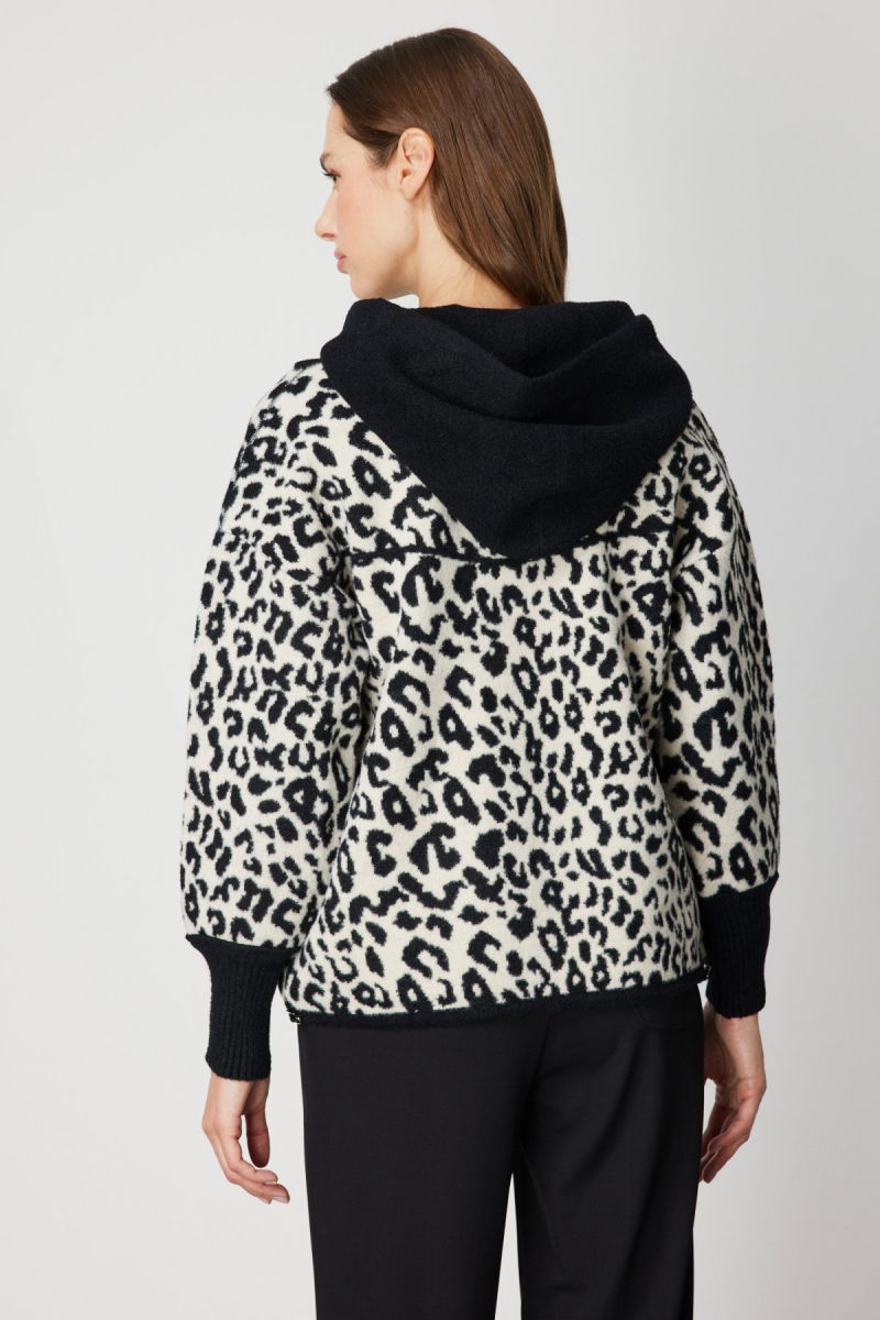 On Kadın Leopar Desenli Kapüşonlu Hırka 60943 Siyah - 4