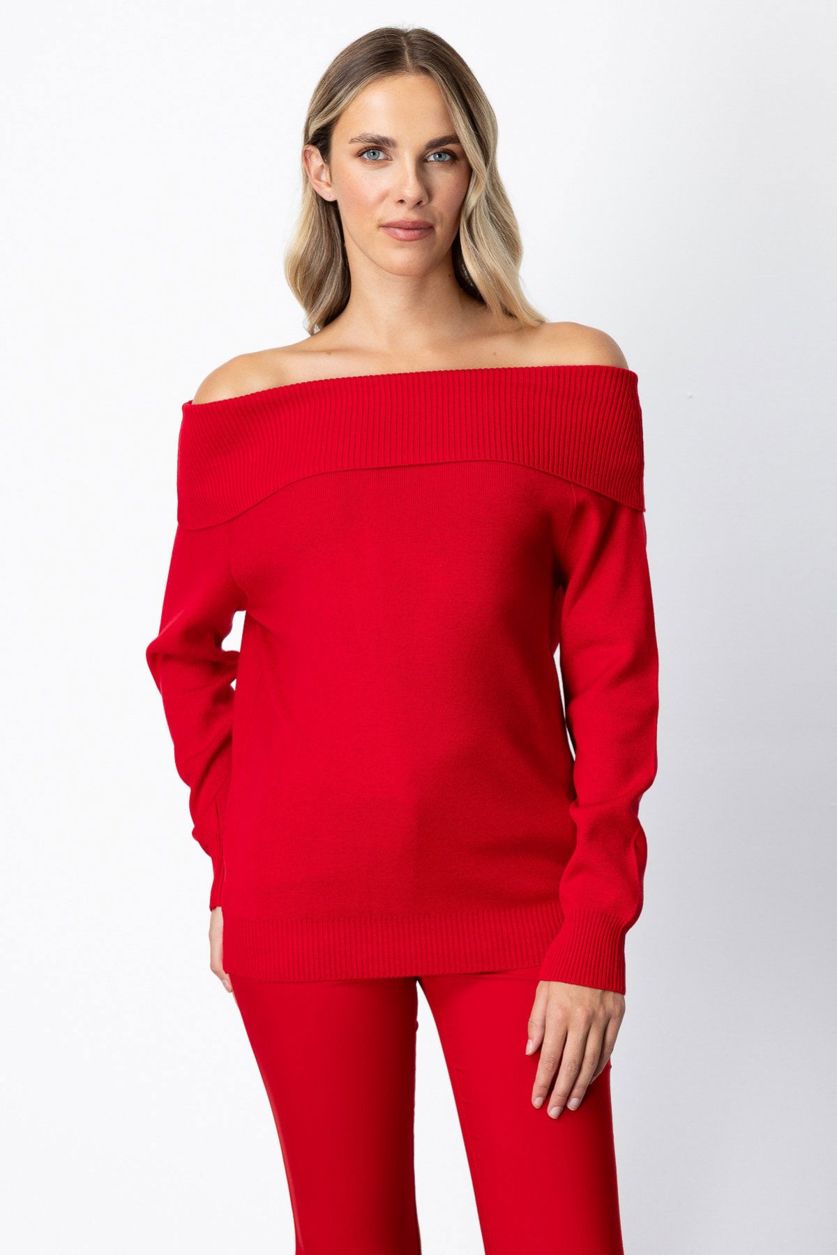 On Kadın Madonna Yaka Triko Kazak 65380 Kırmızı - 1