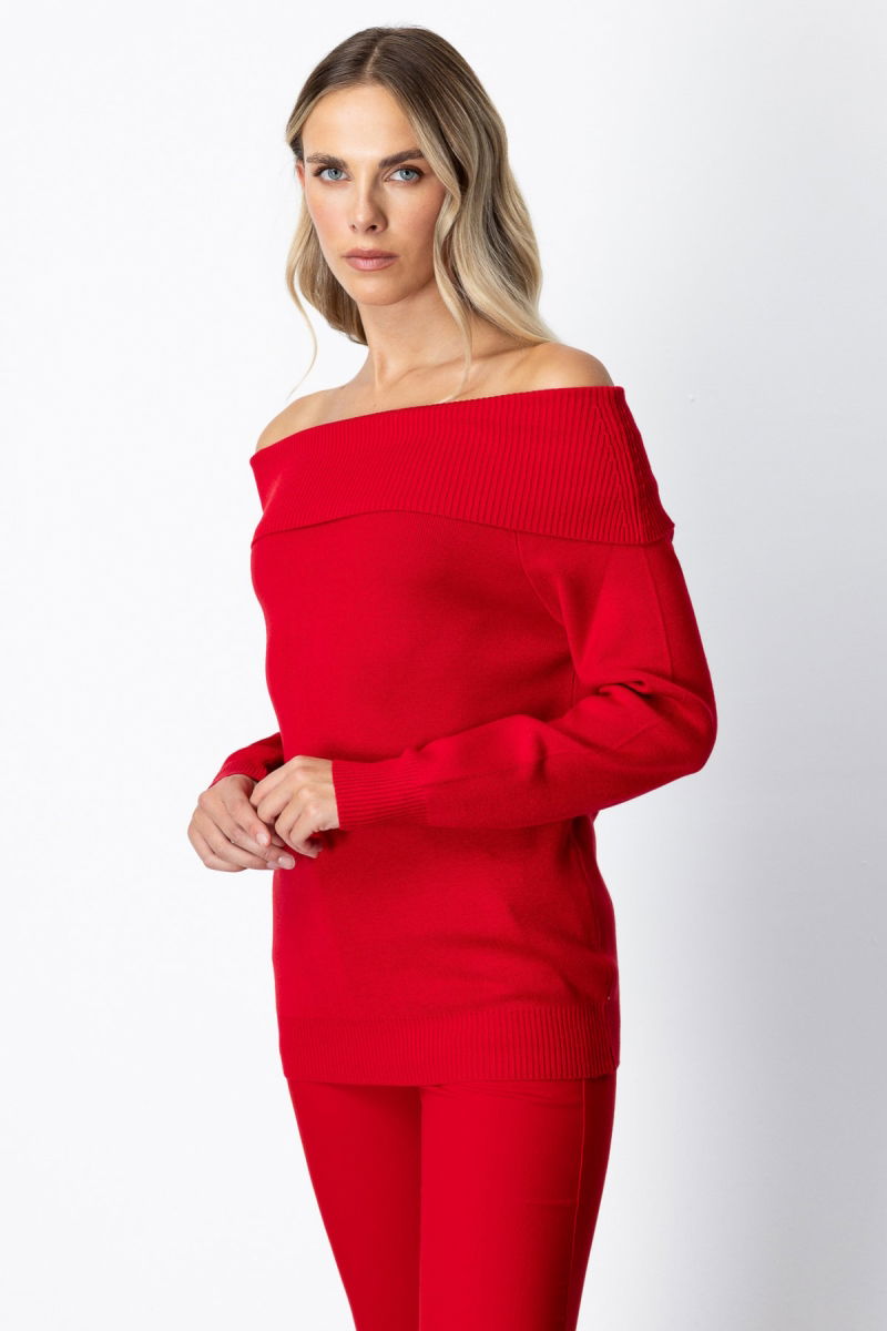 On Kadın Madonna Yaka Triko Kazak 65380 Kırmızı - 2