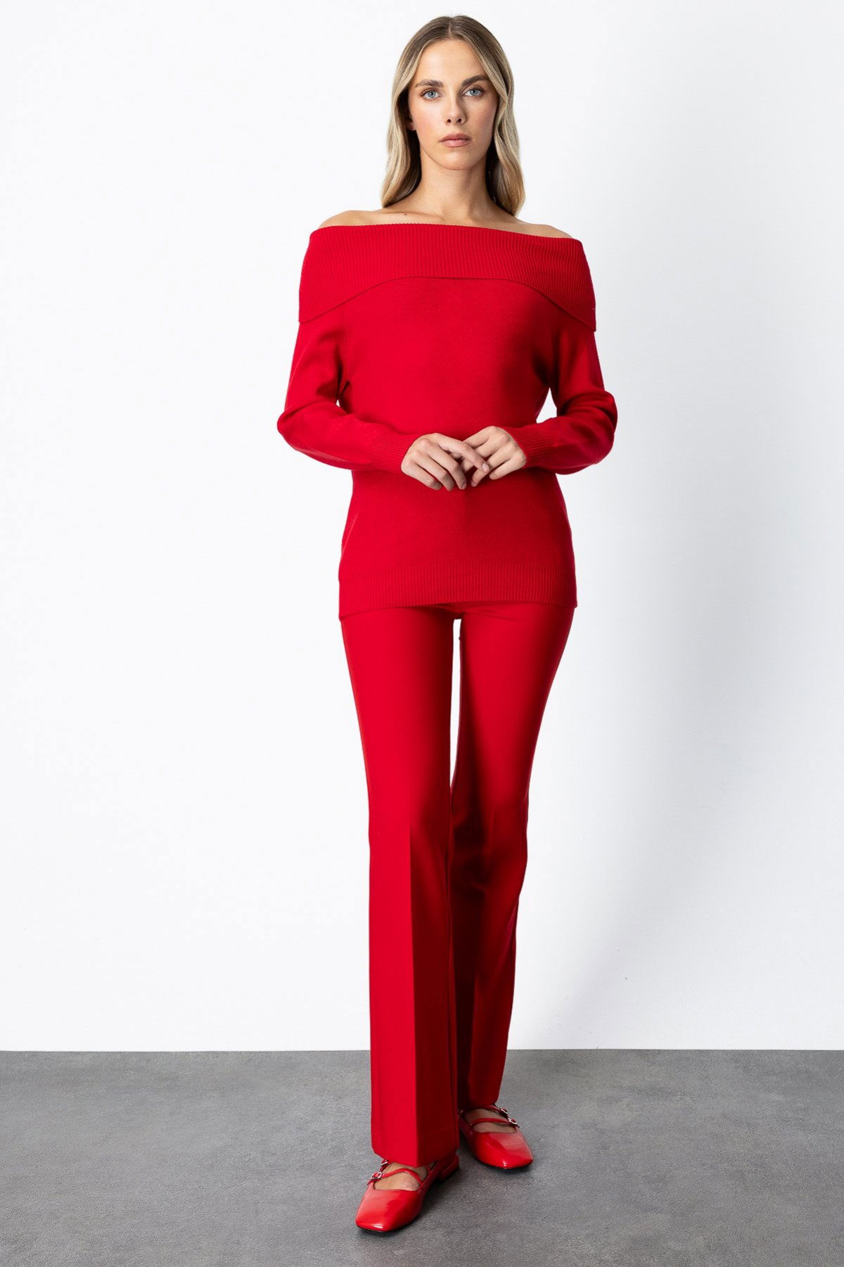 On Kadın Madonna Yaka Triko Kazak 65380 Kırmızı - 3