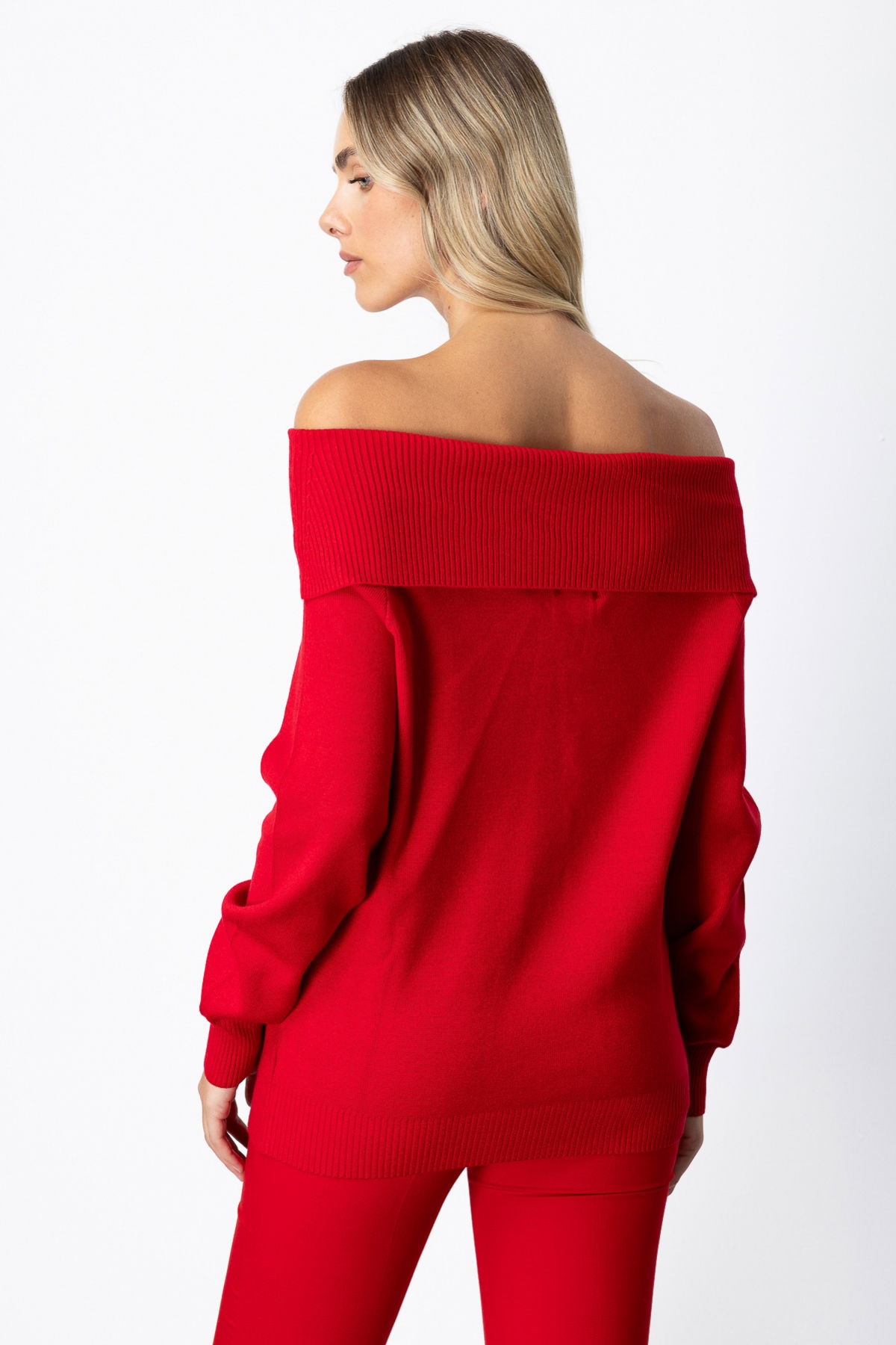 On Kadın Madonna Yaka Triko Kazak 65380 Kırmızı - 4