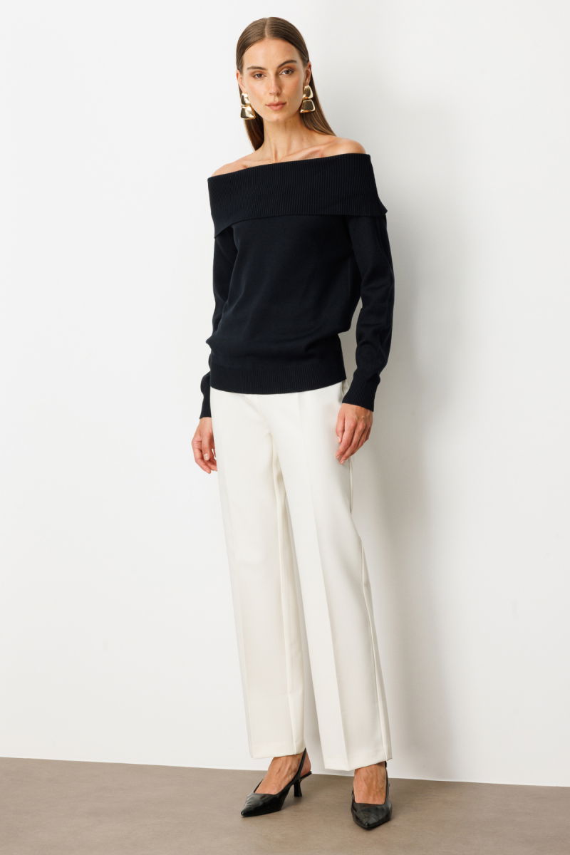 On Kadın Madonna Yaka Triko Kazak 65380 Siyah - 3