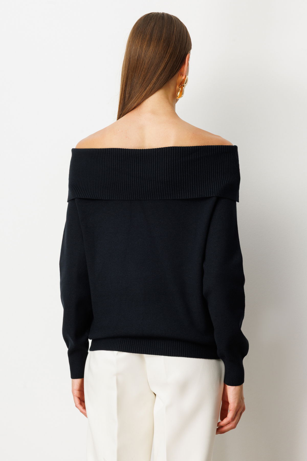 On Kadın Madonna Yaka Triko Kazak 65380 Siyah - 4