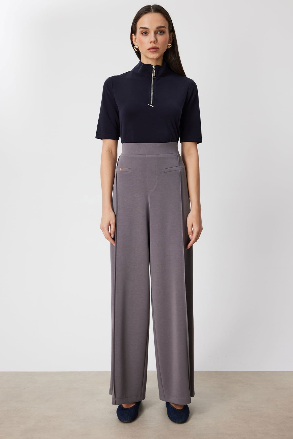 On Kadın Metal Aksesuarlı Bol Paça Eşofman Altı 74125 Antrasit - 1