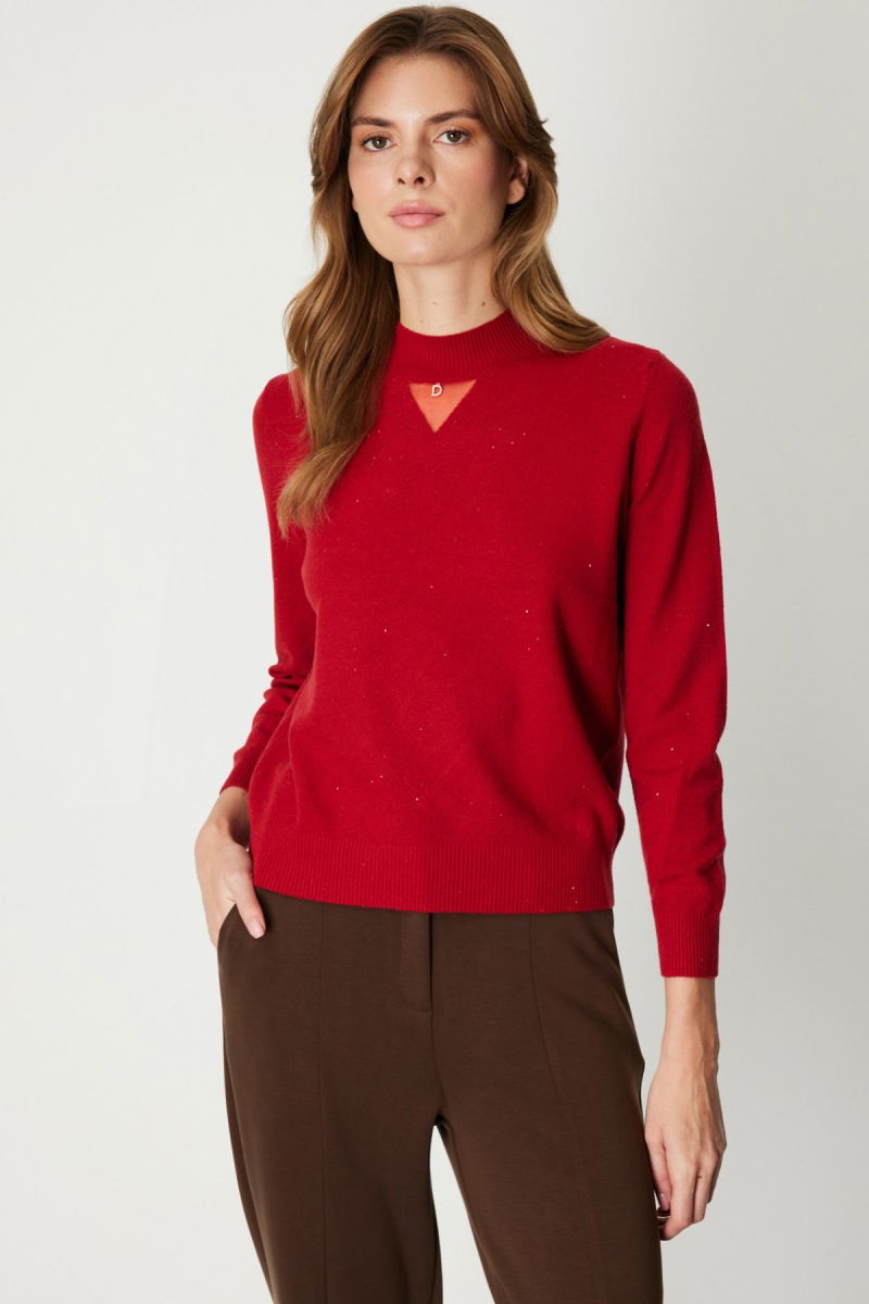 On Kadın Metal Aksesuarlı Pul Detaylı Triko Kazak 60345 Kırmızı - On