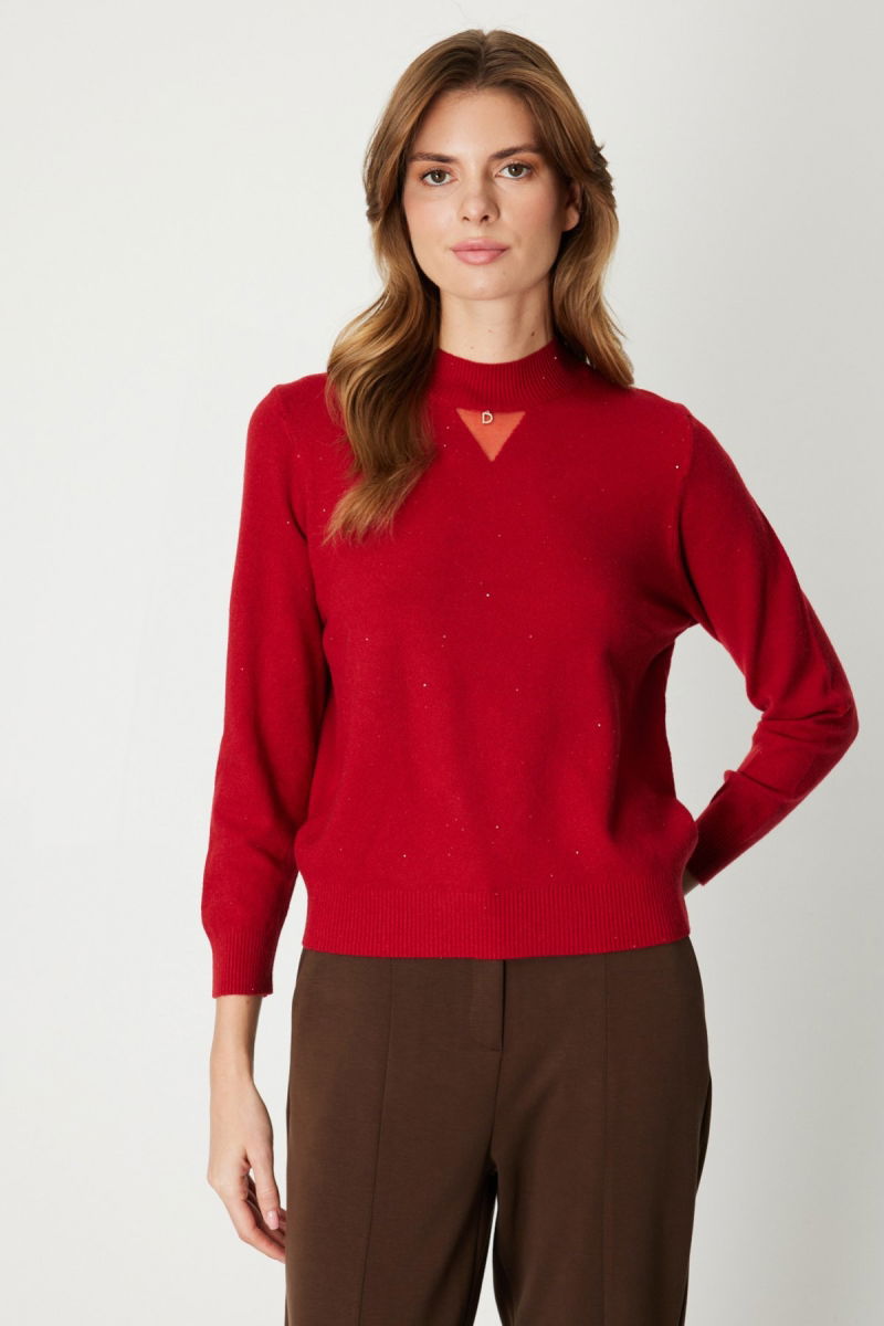 On Kadın Metal Aksesuarlı Pul Detaylı Triko Kazak 60345 Kırmızı - 2