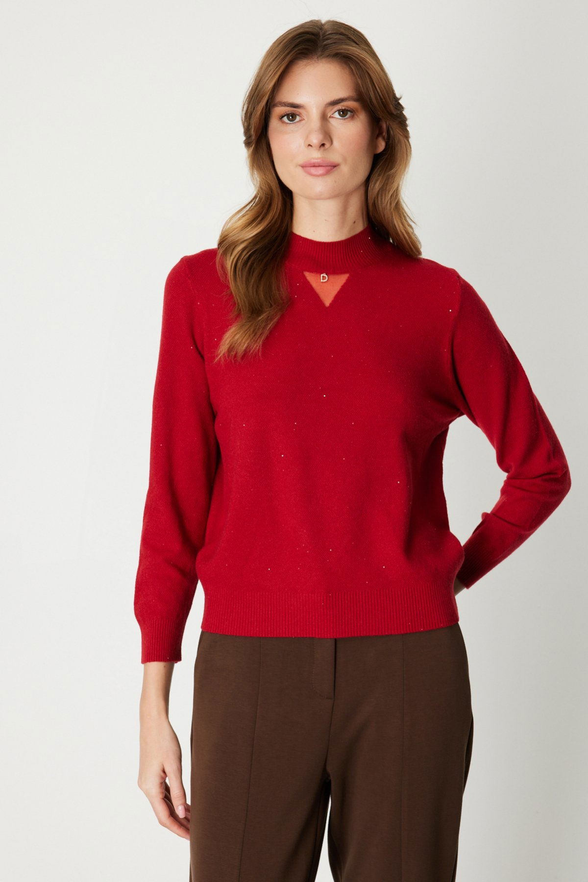 On Kadın Metal Aksesuarlı Pul Detaylı Triko Kazak 60345 Kırmızı - 2