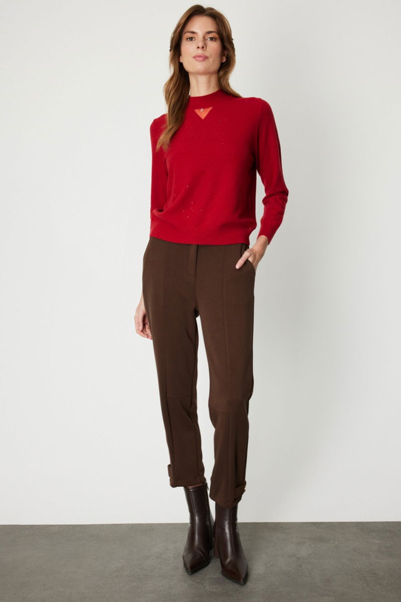 On Kadın Metal Aksesuarlı Pul Detaylı Triko Kazak 60345 Kırmızı - 3