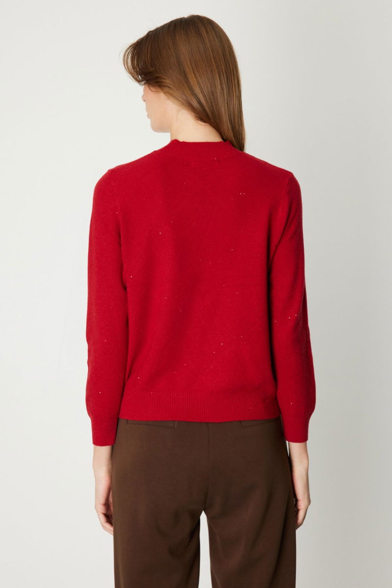 On Kadın Metal Aksesuarlı Pul Detaylı Triko Kazak 60345 Kırmızı - 4