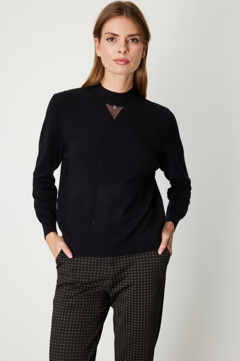 On Kadın Metal Aksesuarlı Pul Detaylı Triko Kazak 60345 Siyah - On