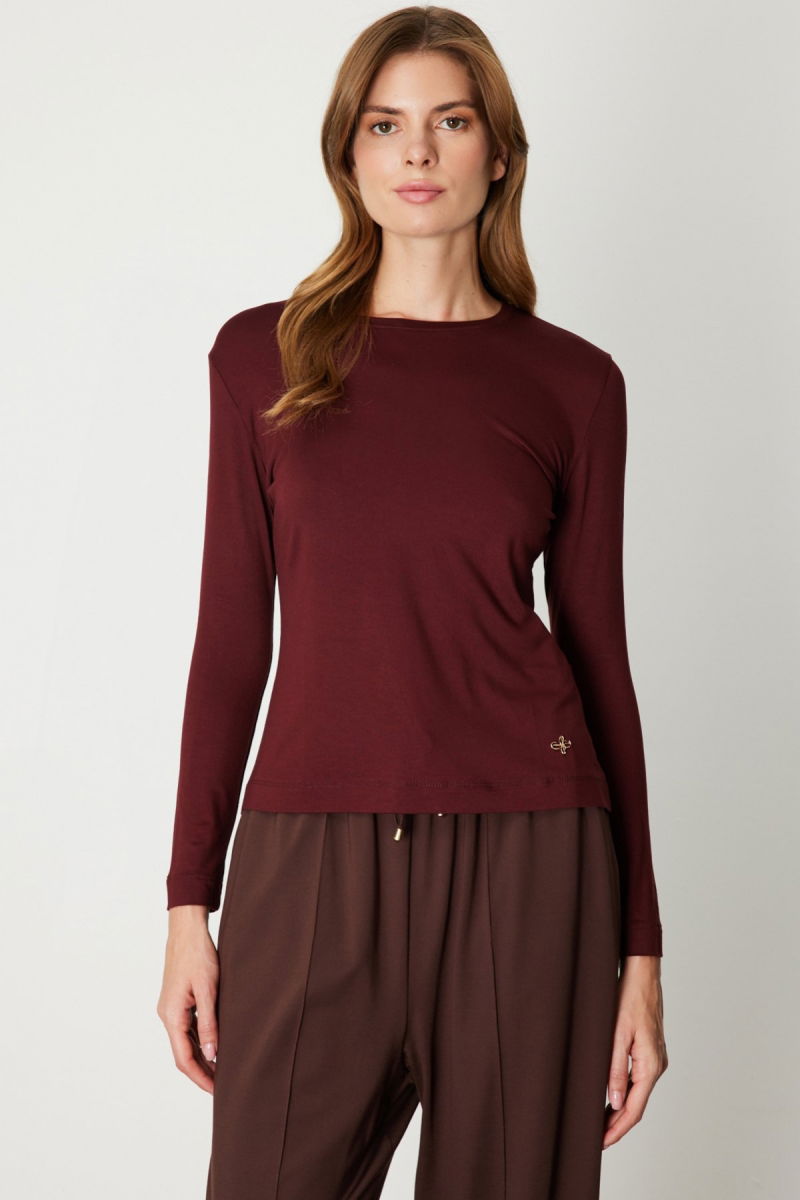 On Kadın Metal Aksesuarlı Sıfır Yaka Basic Bluz 61303 Bordo - On