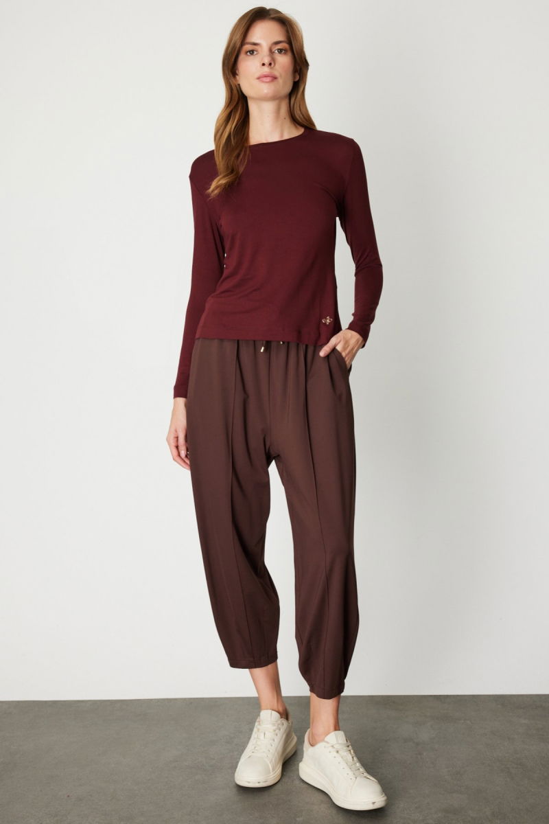 On Kadın Metal Aksesuarlı Sıfır Yaka Basic Bluz 61303 Bordo - 2