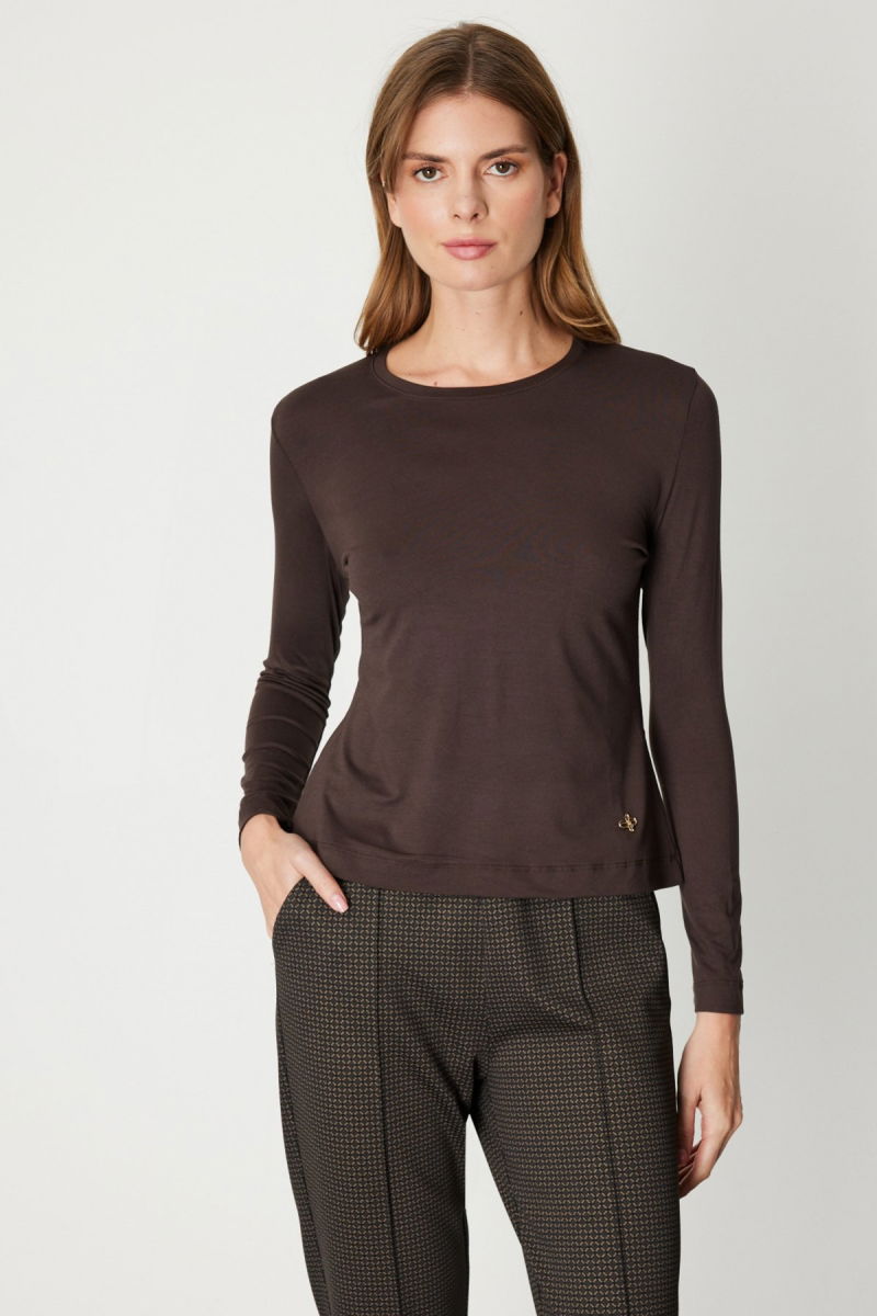 On Kadın Metal Aksesuarlı Sıfır Yaka Basic Bluz 61303 Kahverengi - On