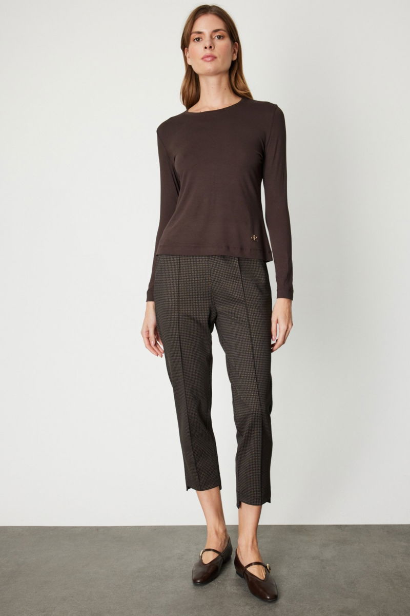 On Kadın Metal Aksesuarlı Sıfır Yaka Basic Bluz 61303 Kahverengi - 3