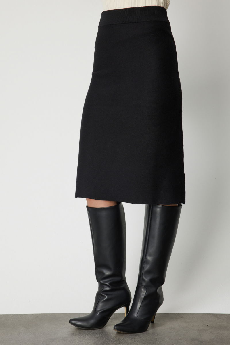 On Kadın Midi Boy Düz Triko Etek 69200 Siyah - 3