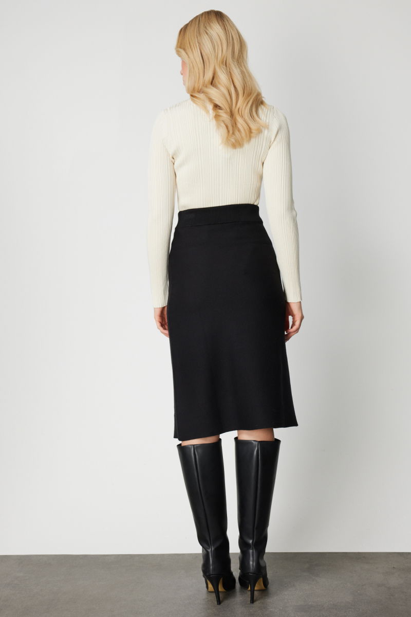 On Kadın Midi Boy Düz Triko Etek 69200 Siyah - 4
