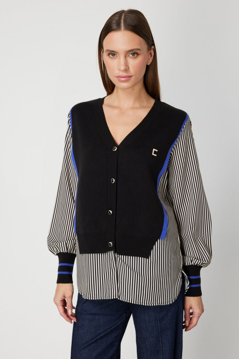 On Kadın Mix Kumaş Gömlekli Bluz 66374 Siyah - On