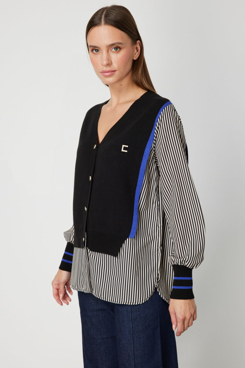 On Kadın Mix Kumaş Gömlekli Bluz 66374 Siyah - 2