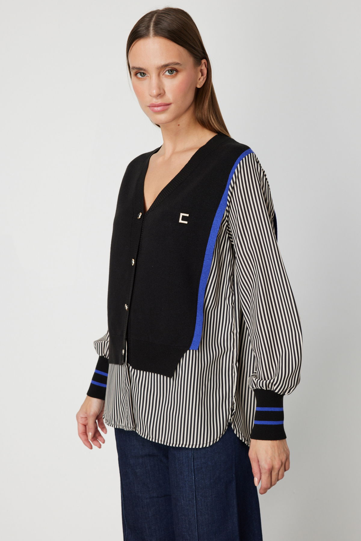 On Kadın Mix Kumaş Gömlekli Bluz 66374 Siyah - 2