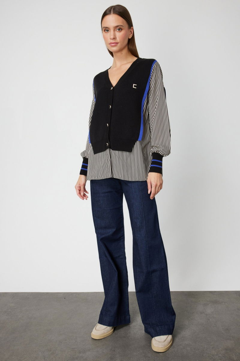 On Kadın Mix Kumaş Gömlekli Bluz 66374 Siyah - 3