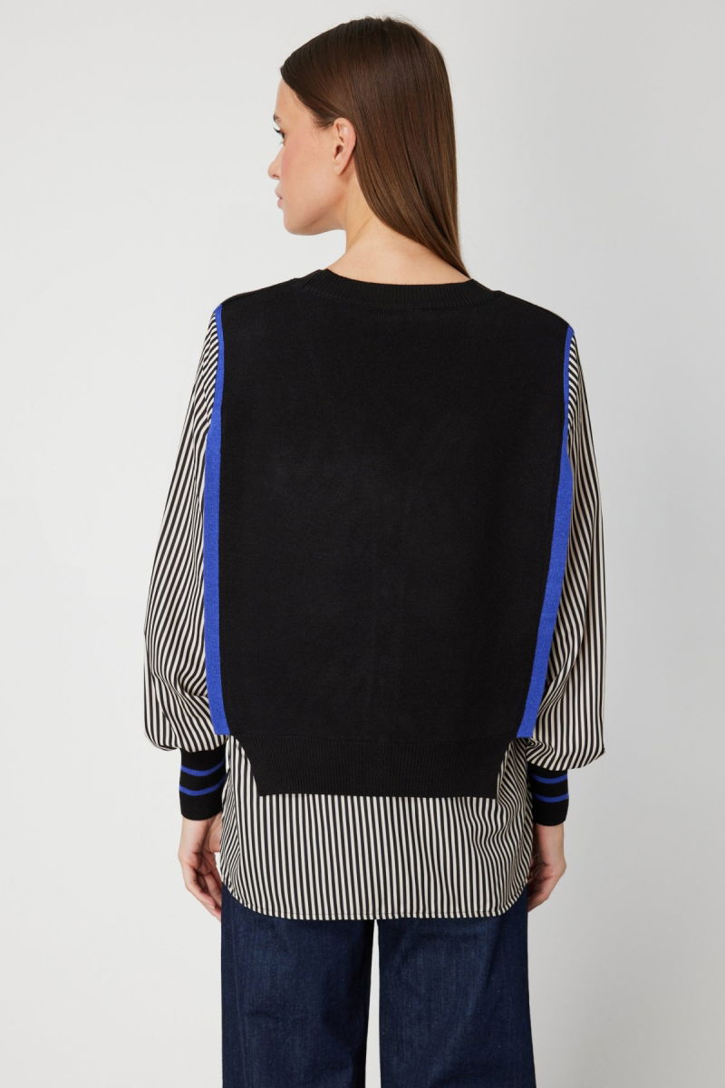 On Kadın Mix Kumaş Gömlekli Bluz 66374 Siyah - 4