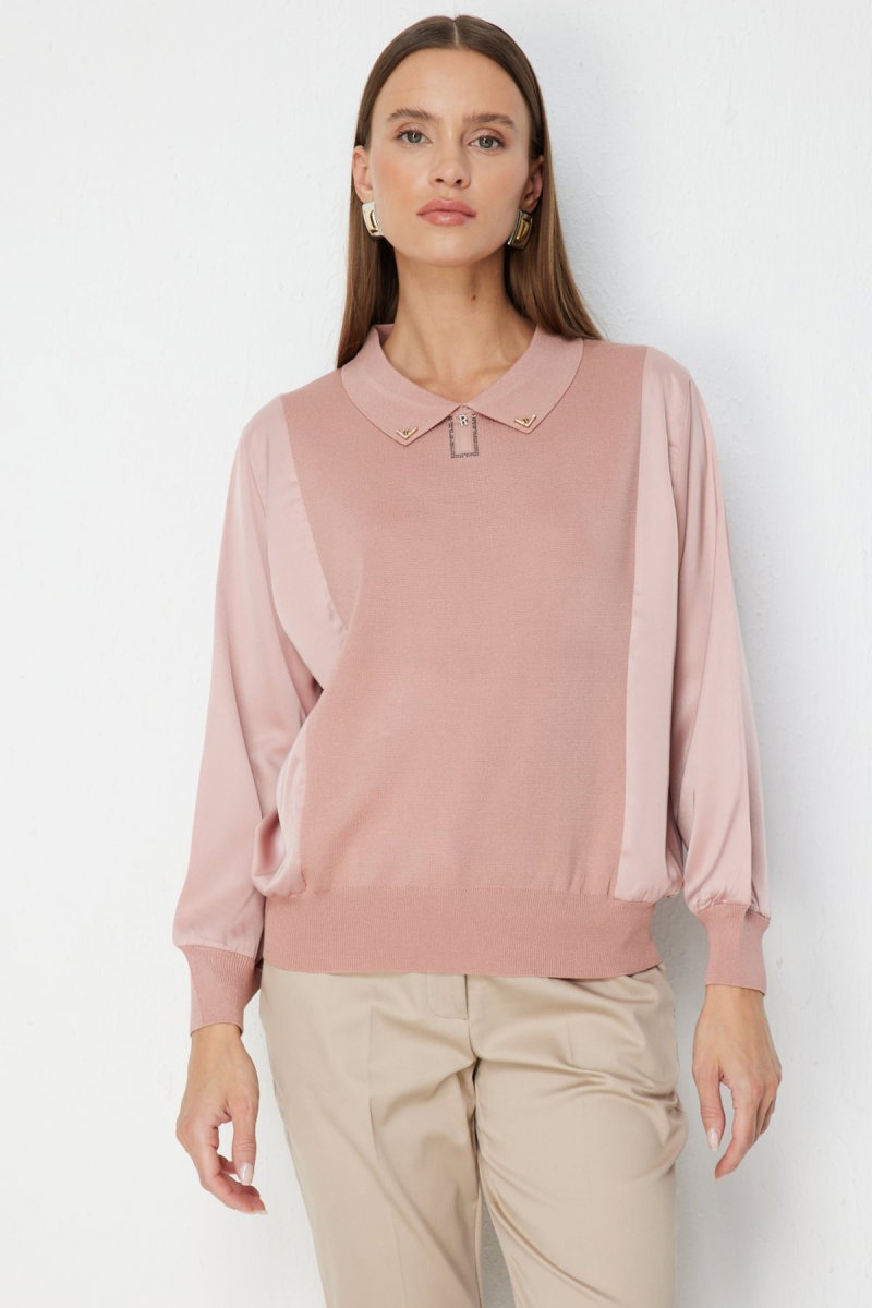 On Kadın Mix Kumaş Yakalı Bluz 70510 Pudra - On
