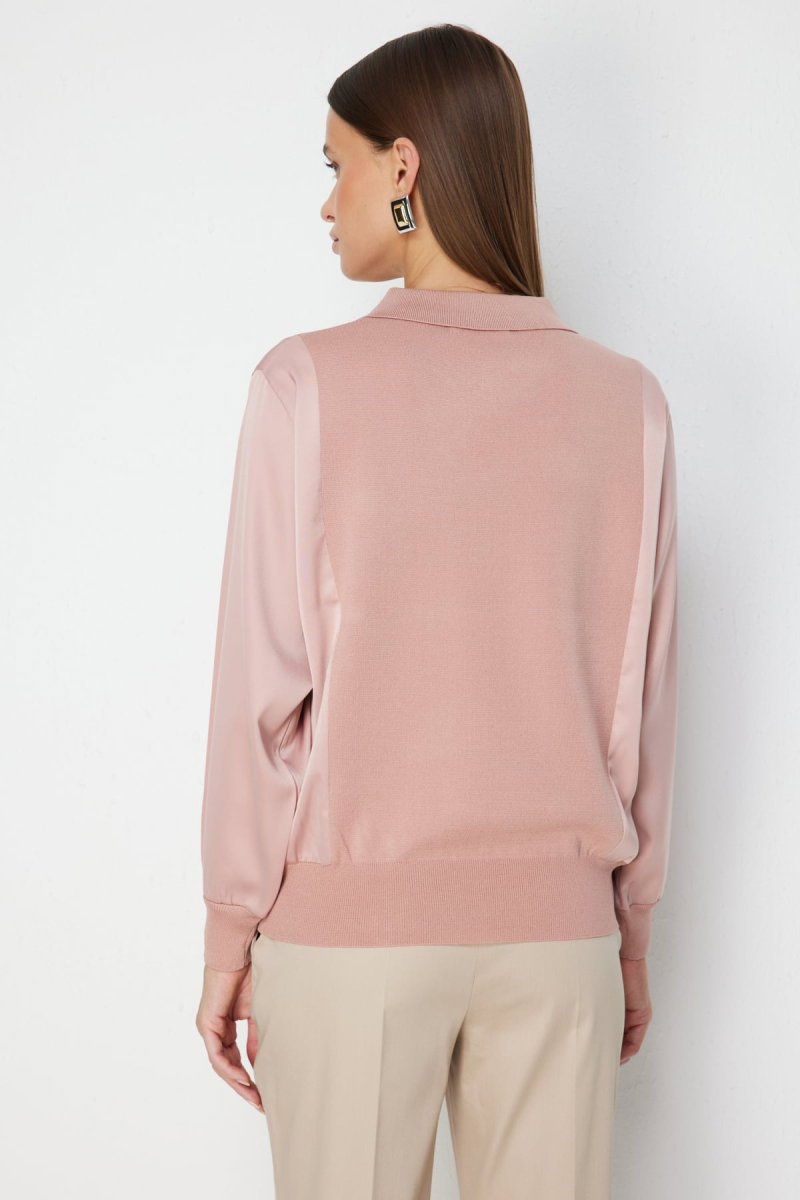 On Kadın Mix Kumaş Yakalı Bluz 70510 Pudra - 4