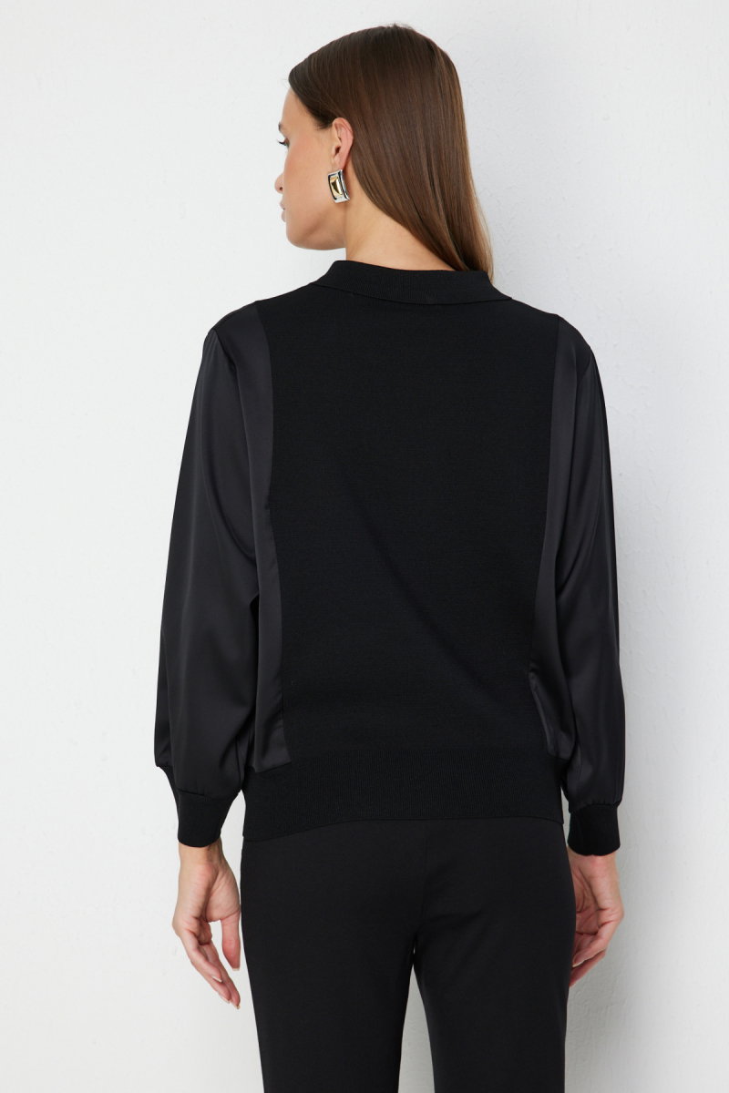 On Kadın Mix Kumaş Yakalı Bluz 70510 Siyah - 4