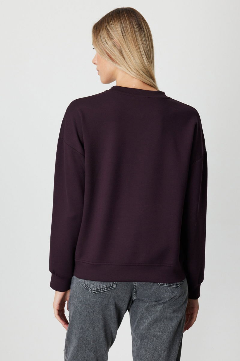 On Kadın Omuzları İncili Sweat 66338 Bordo - 4