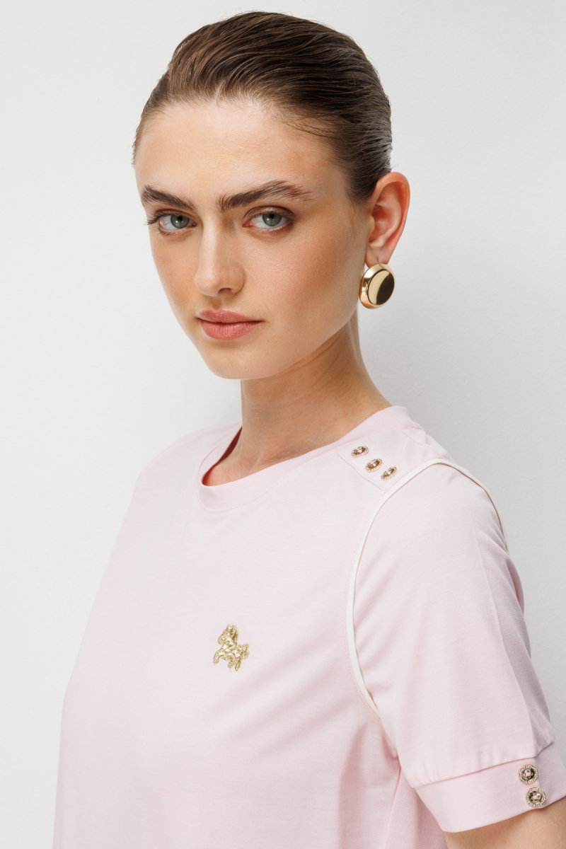 On Kadın Omzu Düğmeli İşleme Detaylı Bluz 71536 Pembe - 2