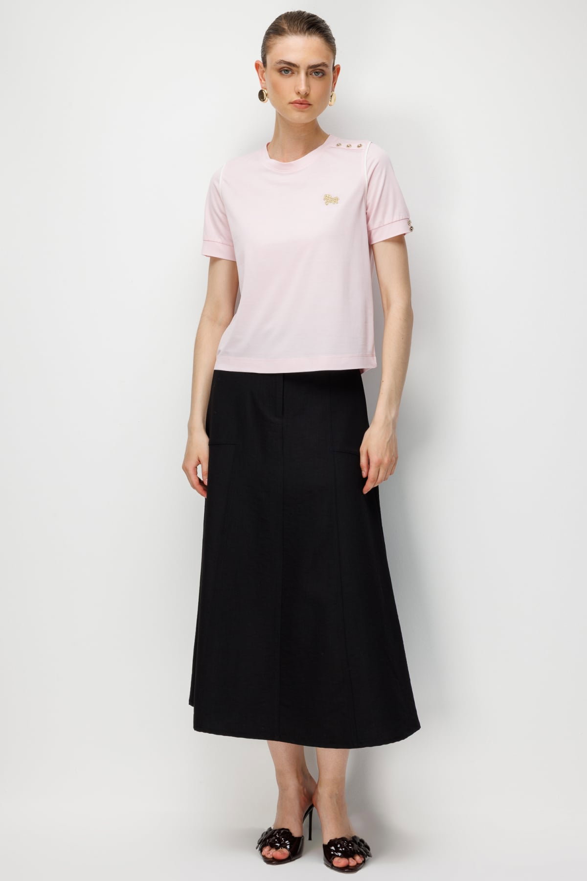 On Kadın Omzu Düğmeli İşleme Detaylı Bluz 71536 Pembe - 3