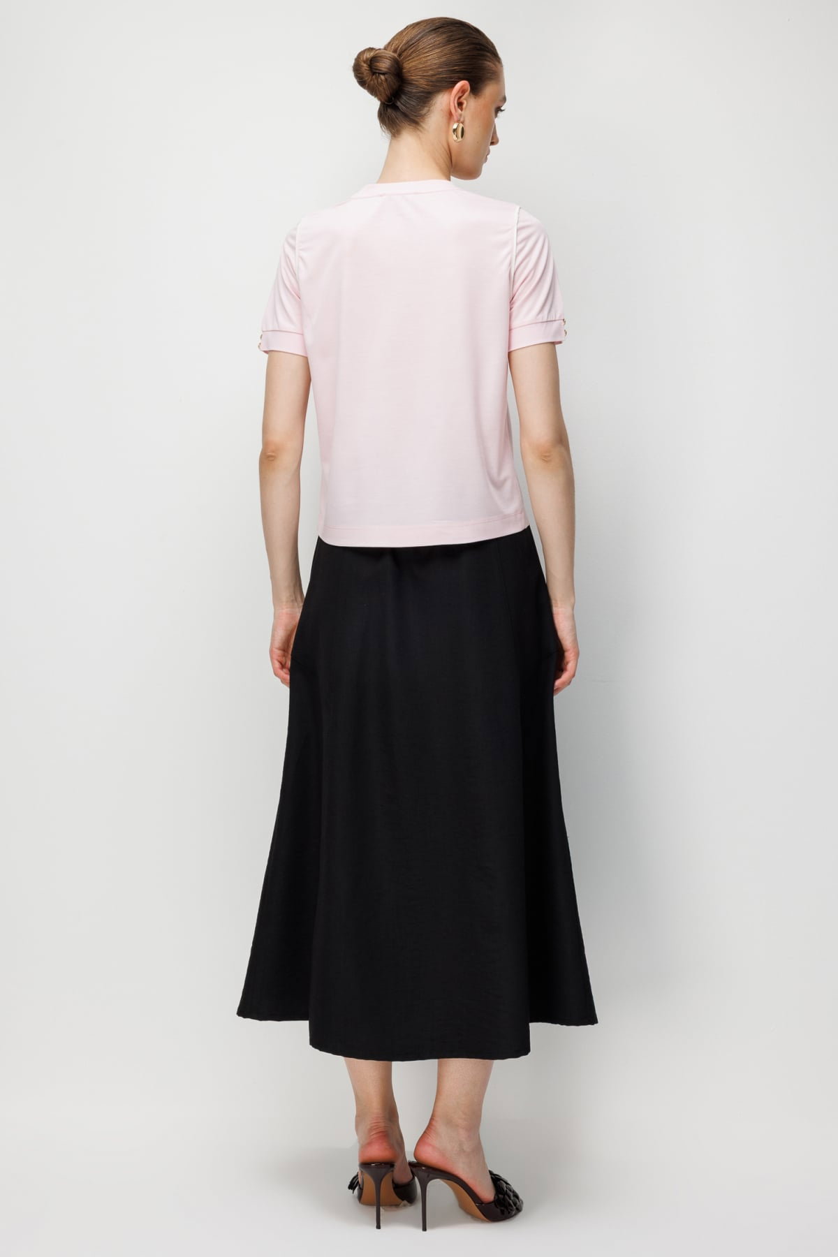 On Kadın Omzu Düğmeli İşleme Detaylı Bluz 71536 Pembe - 4