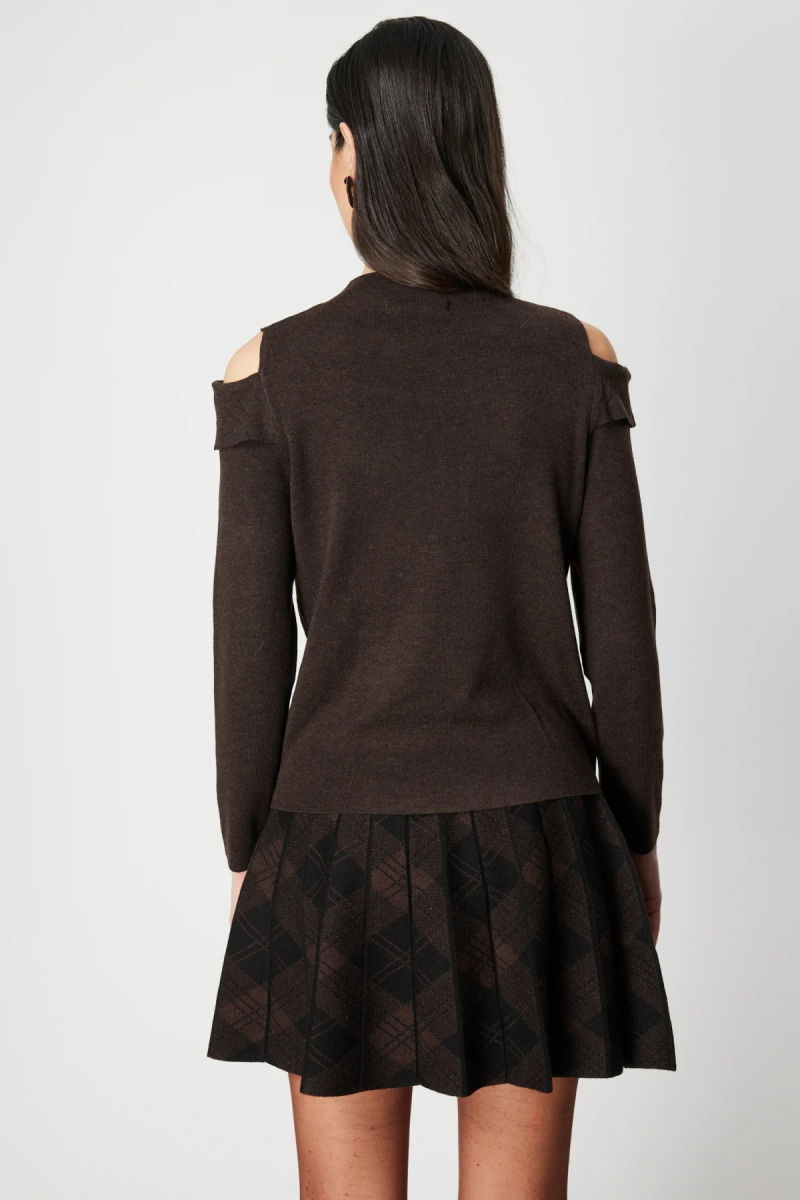 On Kadın Omzu Pencere Detaylı Triko Kazak 60479 Kahverengi - 4