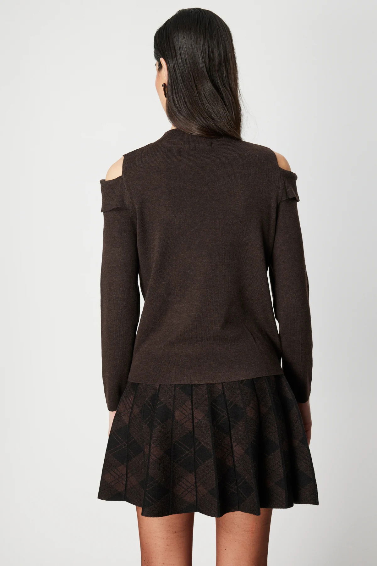 On Kadın Omzu Pencere Detaylı Triko Kazak 60479 Kahverengi - 4