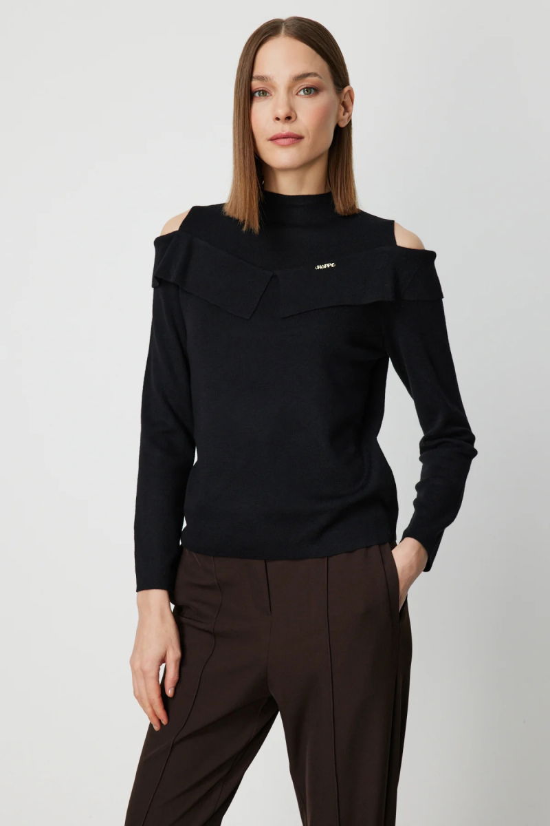 On Kadın Omzu Pencere Detaylı Triko Kazak 60479 Siyah - On