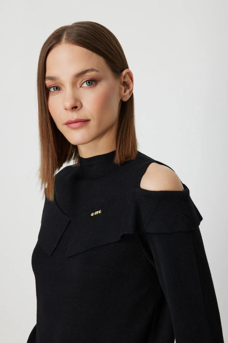 On Kadın Omzu Pencere Detaylı Triko Kazak 60479 Siyah - 2