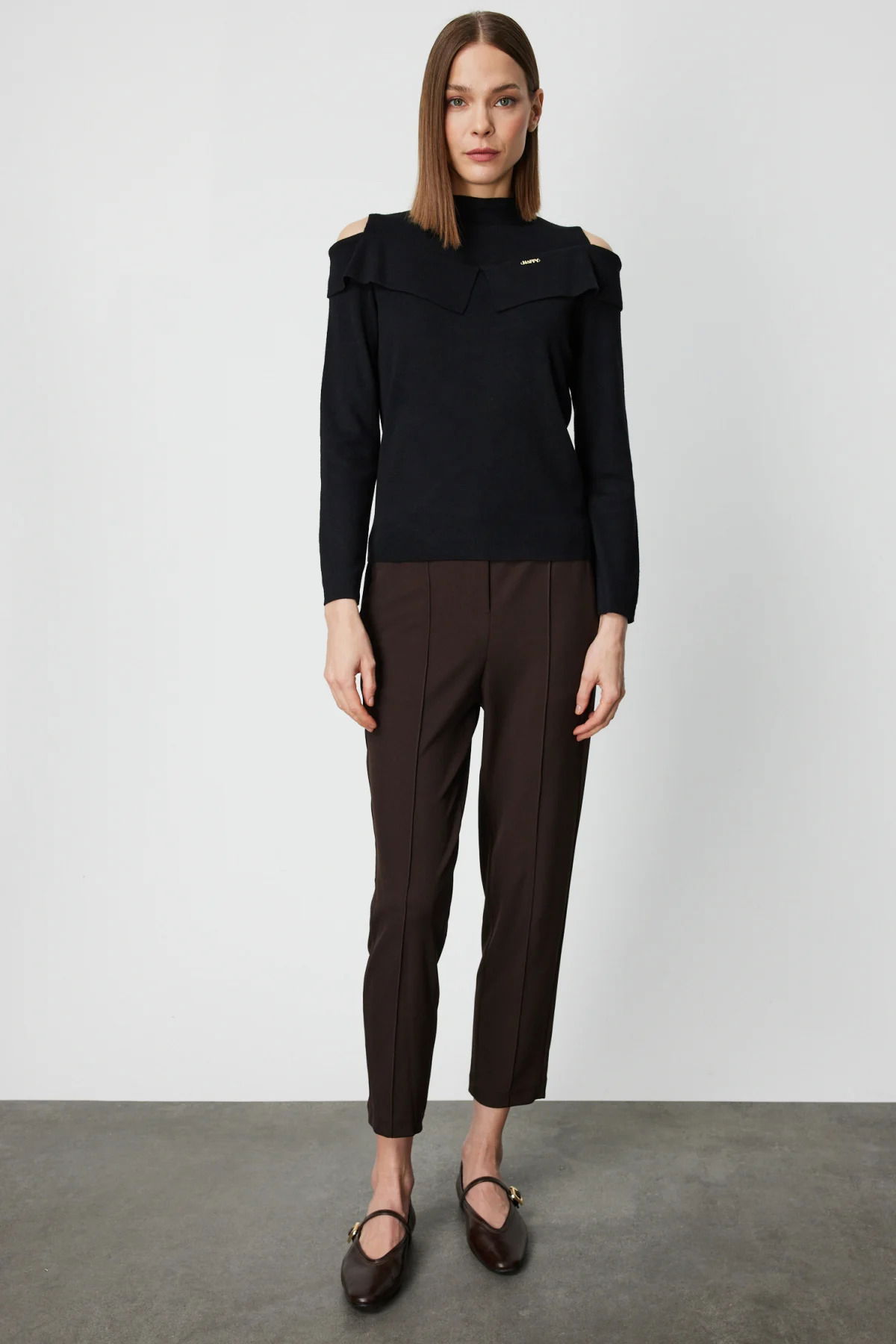 On Kadın Omzu Pencere Detaylı Triko Kazak 60479 Siyah - 3