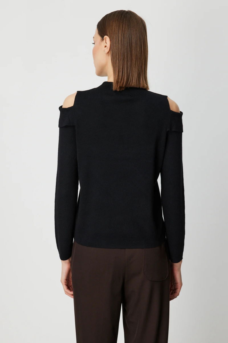 On Kadın Omzu Pencere Detaylı Triko Kazak 60479 Siyah - 4