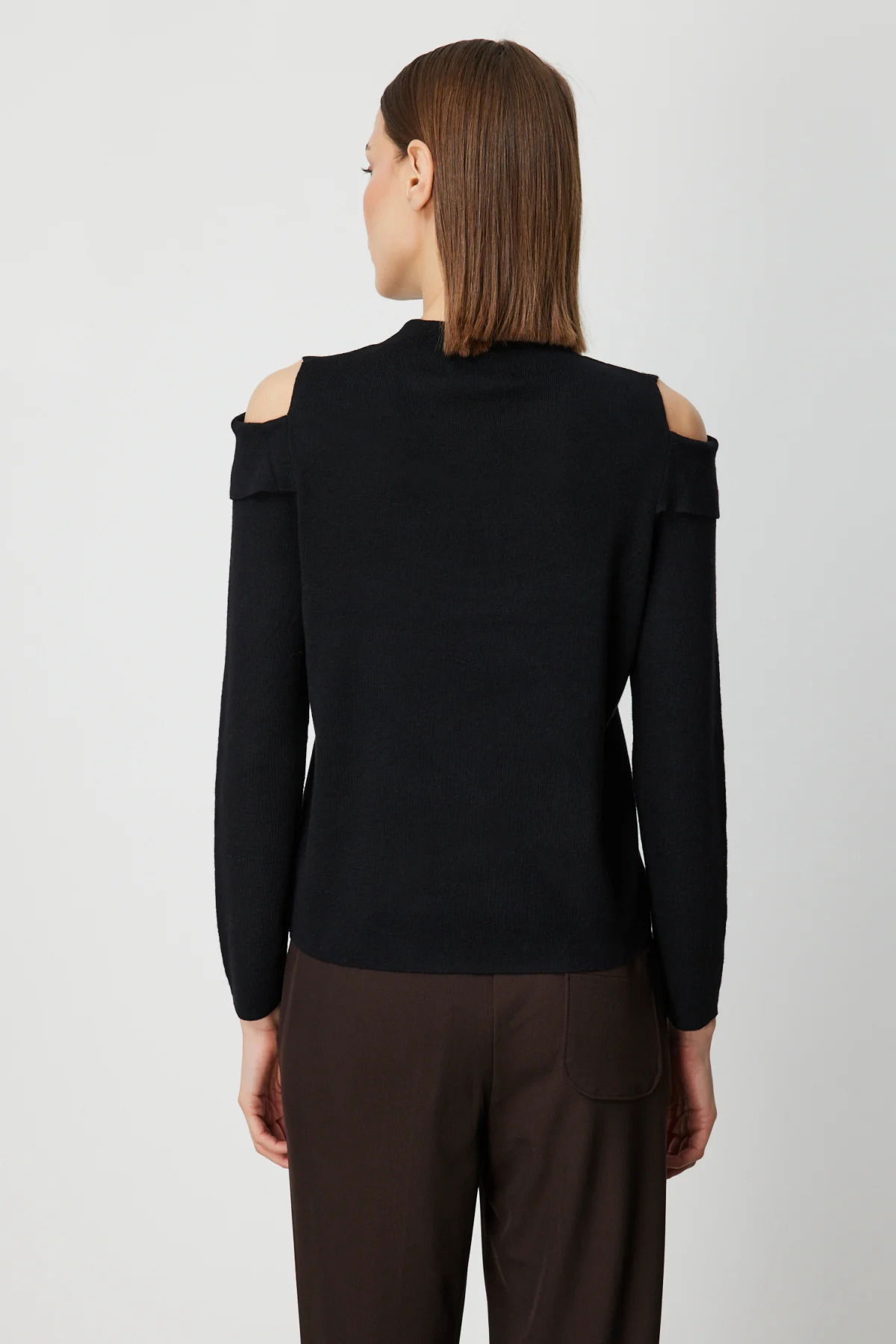 On Kadın Omzu Pencere Detaylı Triko Kazak 60479 Siyah - 4