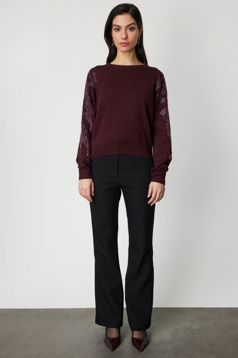 On Kadın Omzu Taş Detaylı Triko Kazak 60354 Bordo - 3