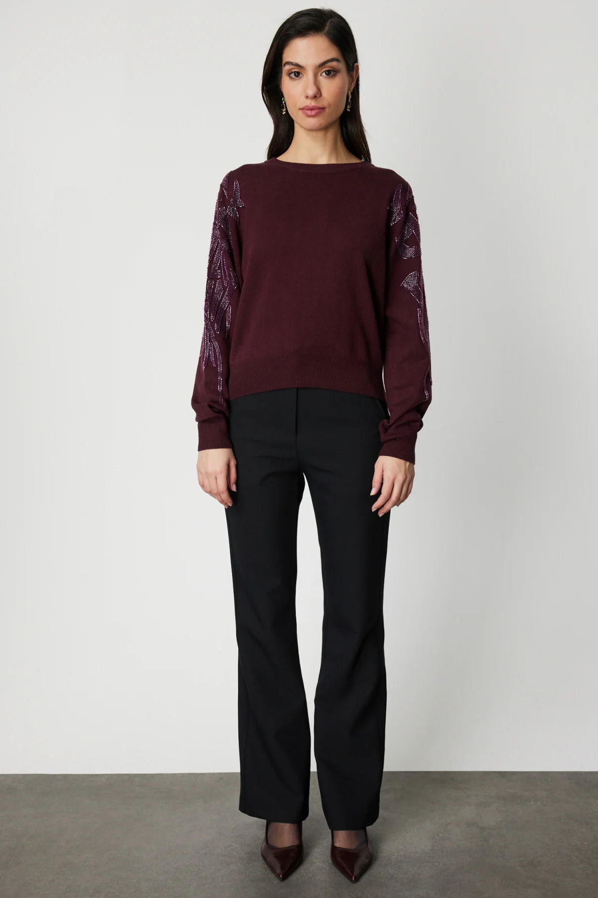 On Kadın Omzu Taş Detaylı Triko Kazak 60354 Bordo - 3