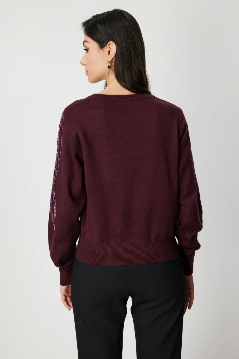 On Kadın Omzu Taş Detaylı Triko Kazak 60354 Bordo - 4